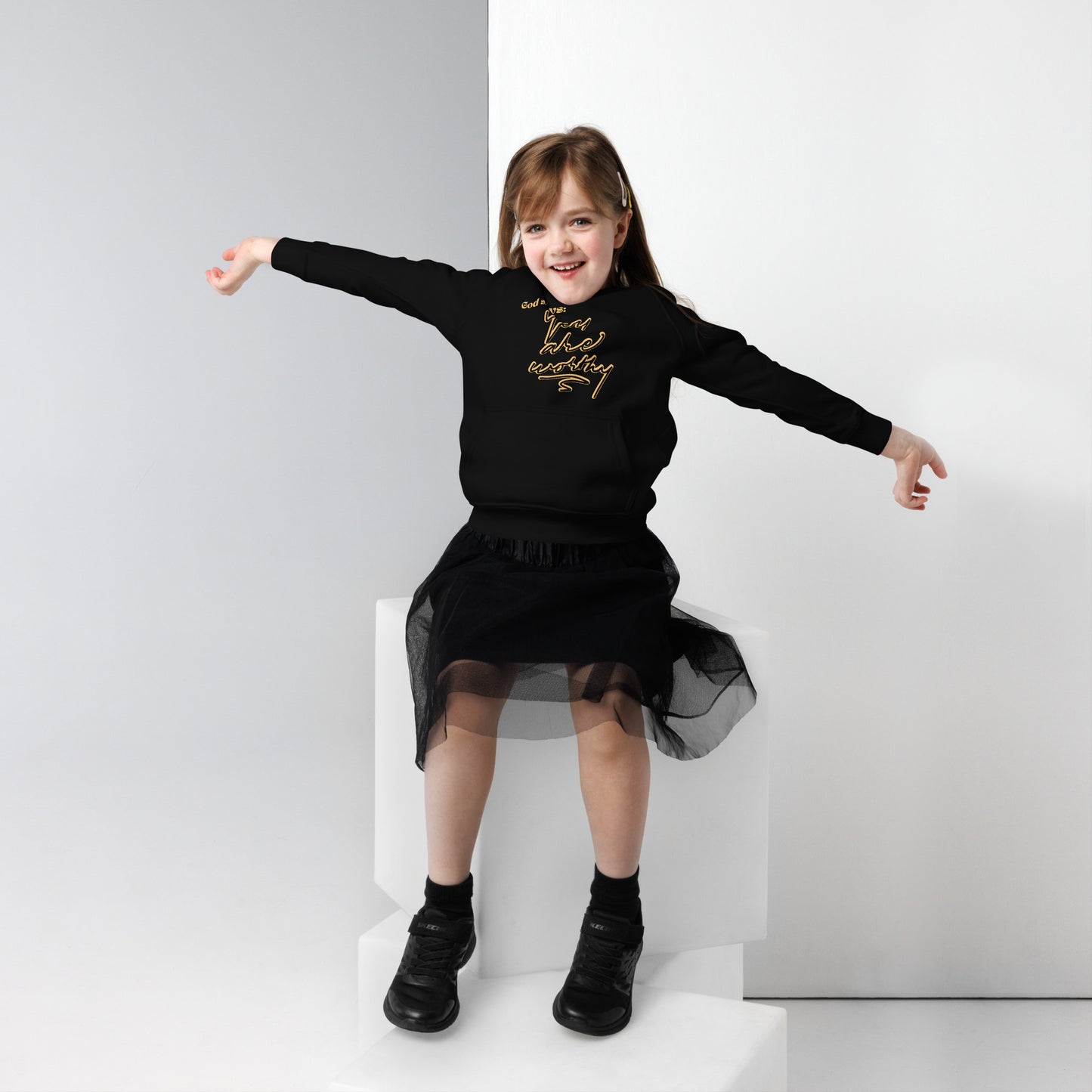 God Says: You Are Worthy (Kids eco hoodie)