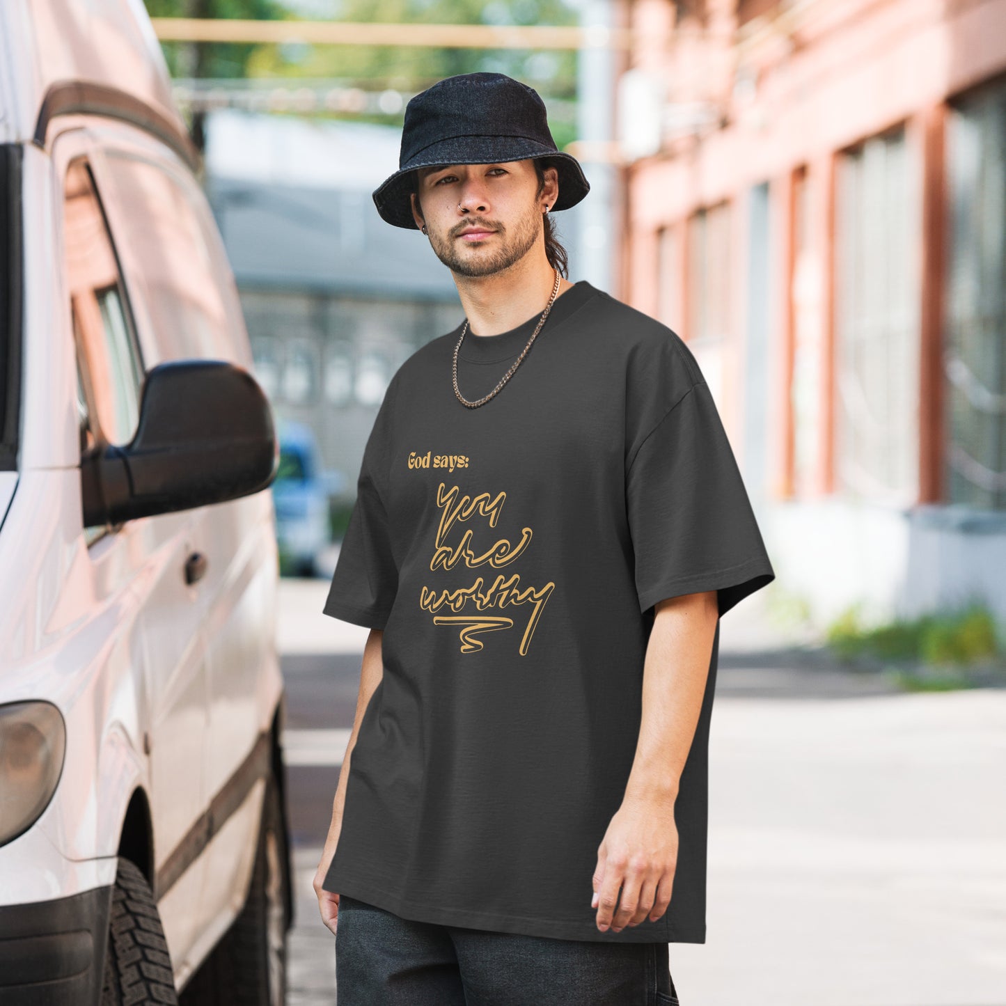 God Says: You Are Worthy (Oversized faded t-shirt)